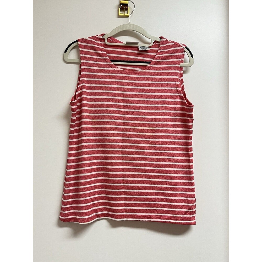Liz Baker Tank Top Womens Medium Red White Striped Shimmer Knit Made In USA